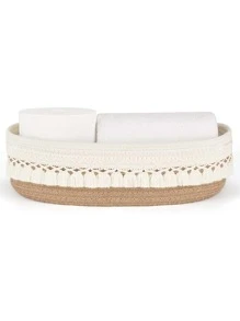 1pc Simple Handwoven Storage Basket With Tassel, Multipurpose Rope Organizer Box, Unique Bathroom Toilet Paper Holder, Elegant Double Handle Desktop Basket, Home Decor, Basket, Gift Basket, Basket For Gifts Basket, Can Storage, Basket, Diaper Bin, Pregnancy Pillow, Yellow, Pink, Kitchen Tools, Organizer Kitchen, Makeup Organizer, Wedding Items, Bohemian Rope Plant Pot Basket, Natural Mix Rattan Garden Decor, Metal Frame Boho Baskets For Outdoor Coastal Vibes,Geometric Basket