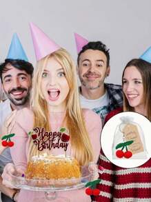 30 Stück/15 Stück Kirsche Schlüsselanhänger mit Danke Karten als Party Favors Set, enthält 5 handgemachte Kirsche Schlüsselanhänger aus Wollfilz, 5 braune Dankeschön-Anhänger und 5 weiße Zugbeutel, geeignet für Geburtstag, Hochzeit, Neujahr, Muttertag, Taufe und Obst-Themen Party, kleine Partygeschenke