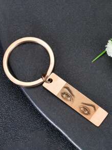 1PC Custom Photo Keychain, Personalized Stainless Steel Engraved Eye Pendant, Fashion Style Rectangular Keyring, Unique Anniversary Jewelry Gift, Creative Custom Eye Shaped Keychain, Give To Loved One.