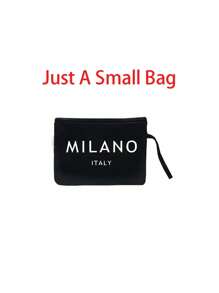 1 Set Linen Tote Bag, Includes 1 Tote Bag Printed With "Milan, Italy" Text And 1 Floral & Letter Printed Small Pouch, Personalized Gift Packaging, Suitable For Wedding, Birthday, Beach, Holiday And More, Perfect Gift For Women, Mothers, Teachers, Friends, Bridesmaids, Students And Back To School - Black - View 14