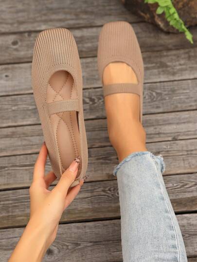 Women's Mary Jane Slip-On Flat Sandals, Spring/Summer Strap Woven Square Toe Ballet Shoes