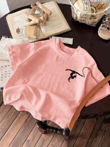 Tween Girl Cute Sunshine Dancer & Yoga Slogan Print Short Sleeve T-Shirt, New Style For Spring/Summer - Pink - View 6