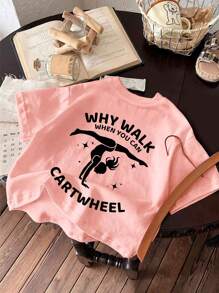 Tween Girl Cute Sunshine Dancer & Yoga Slogan Print Short Sleeve T-Shirt, New Style For Spring/Summer - Pink - View 5