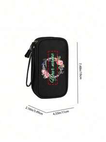 Customized Name, Printed With Floral Wreath Pattern Electronic Storage Bag, Waterproof Travel Storage Bag, Portable Travel U Disk Hard Disk Headphone Storage Bag, Multi-Functional Electronic Accessories Storage Bag, Daily Use, School, Work Or Travel Use, Waterproof, Easy To Clean, Picnicking, Going Out, Traveling, Birthday Gift, Teacher's Gift,Boho Vibes - Black - View 5