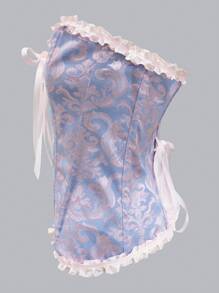 1 szt. Gorset Gorset Gorset Top z Koronki Wykończonej Fiszbinami Haftowanej Siatki, Sportowy Wyszczuplający Modelujący Codzienny