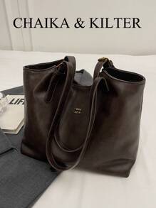 1pc Solid Color PU Leather Fashion Shoulder Bag For Women, Vintage Handbag With Snap Closure & Zipper, Large Capacity Tote Bag Suitable For Travel, Shopping, Dating, Gift For Ladies, Fit For Teens, College Girls, Young Professionals, Great For Office, School, Work, Business, Commute, Outdoor, Travel (With Pendant)'
