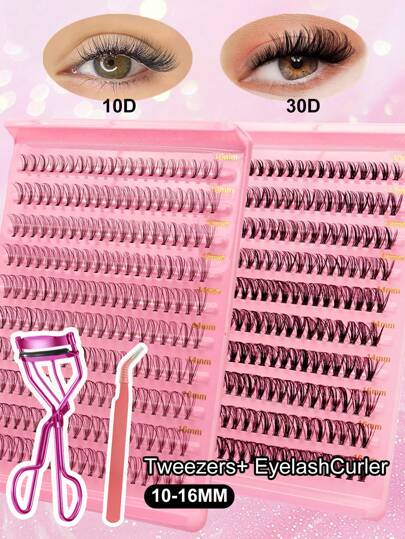 Waloshow Wholesale Price 200Pcs Lash Clusters, 10D 20D 30D 40D 50D 80D 100D Russian DD Curl False Eyelashes Set - 0.07mm Thickness, Natural Fluffy Extra Thick Mixed Styles, D Curl, Lengths 6-15mm, Self-Adhesive Reusable Eyelash Extensions For Beginners