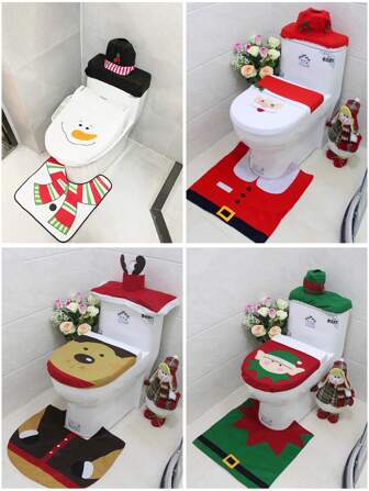 Juego de 3 piezas Cubierta de inodoro navideña, Cubierta de inodoro esponjosa de Papá Noel, Alfombra decorativa navideña para el baño, Suministros para el hogar, Cubierta de papel higiénico, Decoración navideña, Decoración festiva para el baño, Decoración de escena, Decoración de festivales, Decoración de habitaciones, Decoración del hogar, Decoración de oficinas, Decoración de fiestas temáticas, Decoraciones navideñas, Decoraciones navideñas para el hogar, Regalos de Navidad