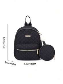 2pcs Children's Oxford Cloth Zipper Closure Argyle Pattern Fashionable Backpack & Coin Purse, Versatile Vintage Style Suitable For Daily Use - Black - View 7