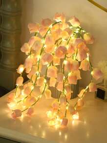 10pcs LED Lily Flower Light String, Simulation Flower Decoration Light, For Proposal & Valentine'S Day Decorations, Atmosphere Small Colorful Light (Without 3*AA Battery) - 粉色 - 查看 1