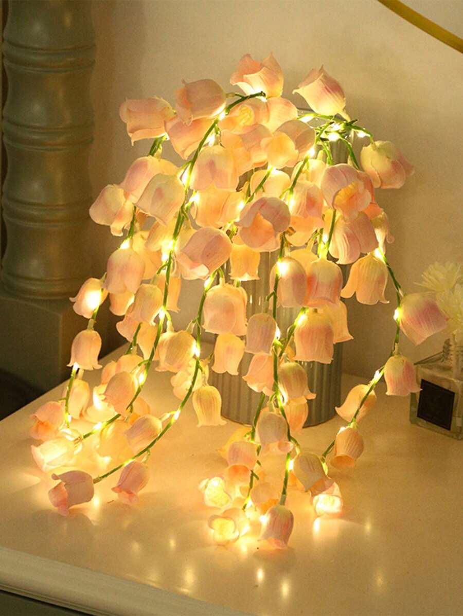 10pcs LED Lily Flower Light String, Simulation Flower Decoration Light, For Proposal & Valentine'S Day Decorations, Atmosphere Small Colorful Light (Without 3*AA Battery) - 粉色 - 查看 1