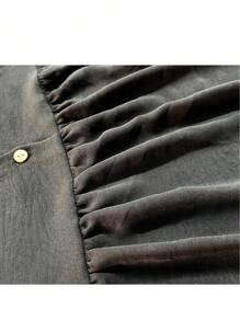 Women's Elegant & Comfortable Black Abaya Dress With Round Neck And Buttons, Quick Ship Spring - Black - View 4