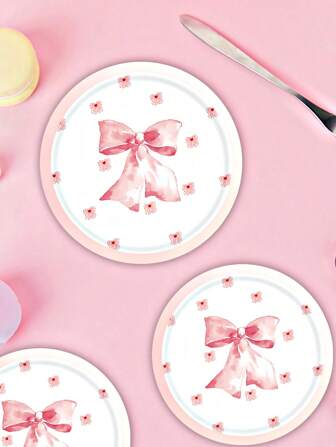 24 st/set 7 tums rosa rosettpapperstallrikar med tecknat mönster, prinsesstematallrikar lämpliga för bröllop, födelsedag, picknick