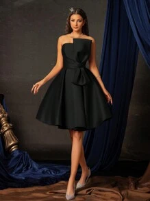 Women Smilprince Solid Color Strapless Cropped High-Quality Party Evening Dress, Wedding Guest Dress, Prom Dress - Black - View 6