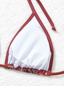 Floral Print Lace-Up Halter Summer Bikini Set - Multicolor - View 4