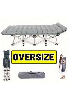 1pc Portable Folding Bed - Heavy Duty Dual Sided Mattress, Camping Bed, Easy To Assemble, Includes Carry Bag, Gray, Space Saving, Comfortable Sleeping Solution For Indoor/ Outdoor Use,Valentine's Day Gift