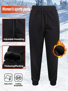 1 pezzo Pantaloni della tuta caldi, pantaloni sportivi casual da donna con vita con coulisse e tasche, adatti per jogging e fitness quotidiano, autunno e inverno