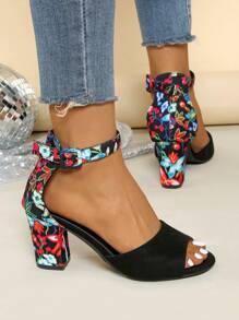 Women's High Heel Sandals, Summer New Open Toe Thick Heel Elegant Peep Toe Casual High Heel Pump Shoes With Zipper - Black - View 6