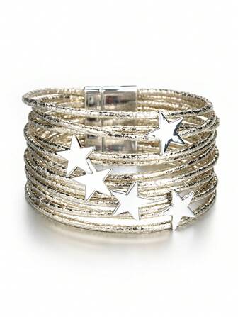 1 Pc Stylish Charm Pentagonal Star Stackable Bracelet Multi-Layer Women's Wrap Bracelet For Women Man, Mom Gift Christmas Thanksgiving Halloween Wedding Rave/Prom/Party/Daily Accessories Gift For Anniversary Valentine's Day Boho Jewelry Birthday Bridesmaid Gifts