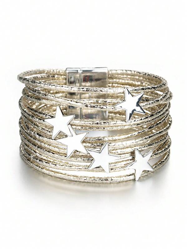 1 pieza Pulsera envolvente estilizada con estrella pentagonal de múltiples capas para mujer, regalo de cumpleaños, joyería de moda