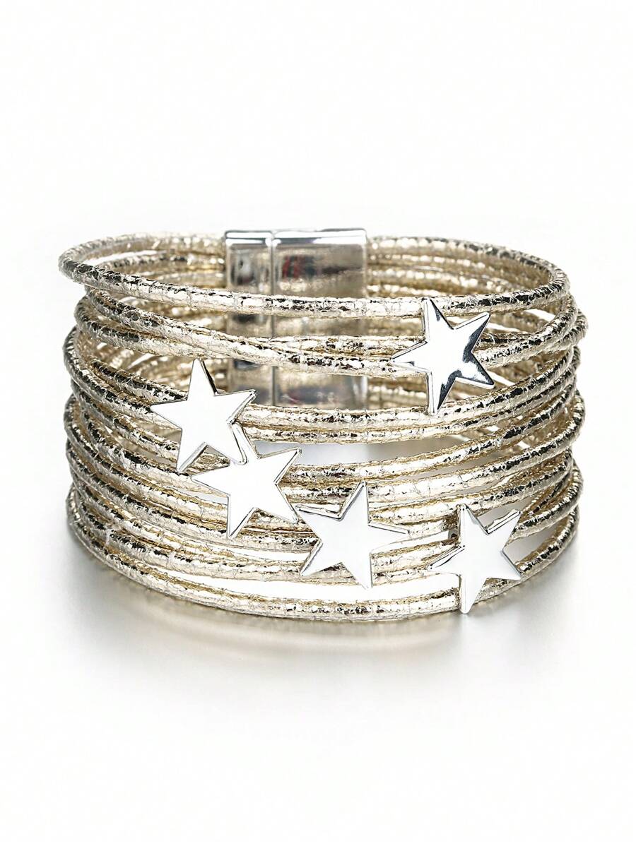 1 件时尚魅力五角星可堆叠手链多层女士缠绕手链适合女性男士、妈妈礼物圣诞节感恩节万圣节婚礼狂欢/舞会/派对/日常配饰周年纪念礼物情人节波西米亚风珠宝生日伴娘礼物 - 彩色 - 查看 1