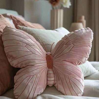 1 st sammet rosa fjäril dekorativ kudde, mjuk fylld kudde för soffa och sängkläder, perfekt present till alla hjärtans dag, bröllop, födelsedag, inflyttningsfest, halloween, jul skoldekor skolöverraskning sovsal dekor tillbaka till skolan