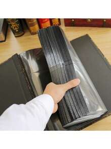 1PCS Photo Album For 500 Photos Set Large Capacity Package With Leather Cover, For Weddings, Family Anniversaries - 黑色 - 查看 7