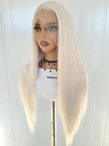 13x4 Platynowy blond syntetyczna peruka z przodu z koronką, 180% wysokiej gęstości włókna odpornego na ciepło, długie proste włosy peruka z koronką z przodu, 28 cali dla kobiet