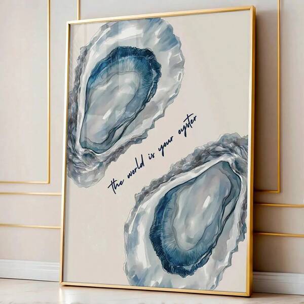 1PC Unframed Blue Oyster Art Poster Aesthetic Preppy Art Coastal Beachy Dopamine Decor Funky Painting Canvas Print Maximalist Wall Picture For Dorm,Apartment,Bedroom,Living Room,Modern Home Decoration