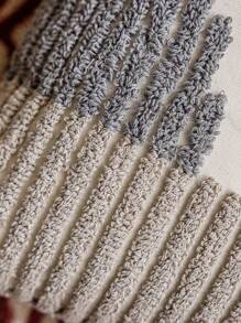 1pc Decorative Waist Back Cushion Cover, Tri-Color Striped Plush, With Piping Design, 100% Polyester Fabric, Boho Style Pillow Case, Suitable For Bedroom, Living Room, Sofa - Tricolor - View 5