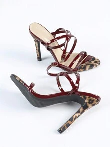 Sandalias de tacón alto de mujer con correa y hebilla en el tobillo, diseño de cruce, puntera redonda, en color albaricoque, con estilo elegante y de moda para fiestas y banquetes