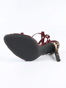 Sandalias de tacón alto de mujer con correa y hebilla en el tobillo, diseño de cruce, puntera redonda, en color albaricoque, con estilo elegante y de moda para fiestas y banquetes