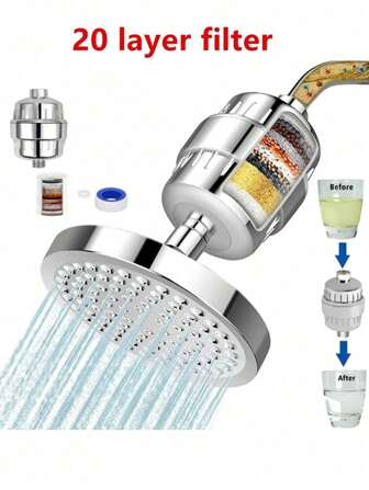 20 Stage Shower Hard Water Purification Filter Showerhead Activated Carbon Water Purifier Chlorine Removal Reduce Dry Itchy Skin