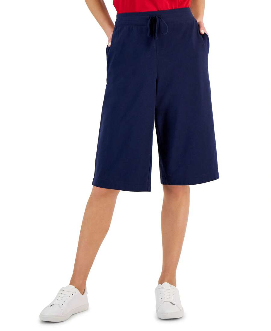 Knit Skimmer Shorts - Blue - View 1