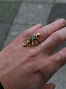 1PC Vintage Unique Snake Imitation Emerald Zirconia Gold Color Ring For Women Men Punk Gothic Snake Birthday Party Jewelry Gift
