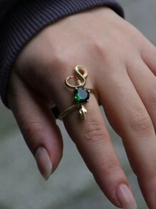1PC Vintage Unique Snake Imitation Emerald Zirconia Gold Color Ring For Women Men Punk Gothic Snake Birthday Party Jewelry Gift