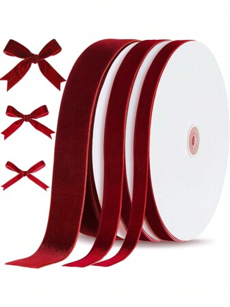 1 Roll 4.5m Wine Red Flocked Ribbon In 0.6cm, 0.9cm, 1.6cm, 2.5cm Widths, Flocked Ribbon, DIY Bowknot Floral Bouquet Gift Wrapping Ribbon, Cute DIY Headpiece Clothing Accessory, Gift Box Flower Decoration Ribbon