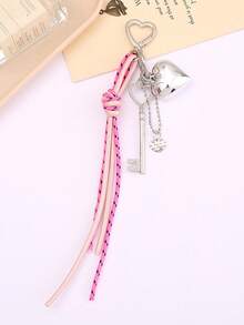 Llavero con colgante de corazón, accesorios para llaves con cordón trenzado de colores múltiples, artículos creativos, colgante de corazón de metal, llavero de equipaje, accesorios para cordones, colgante con borla y hebilla con forma de corazón, colgante para teléfono móvil