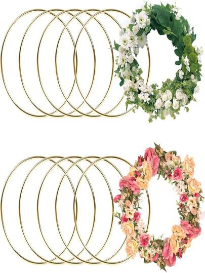10/15pcs 10/12 Inch Large Metal Wreath, Metal Wreath Center Decor, Woven Gold Circle Wreath, Suitable For DIY Wedding Table Decor, Dream Catchers, Back To School, Valentine's Day