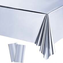 Mantel rectangular de plástico desechable impermeable, brillante y plateado de 137x183cm para decoración de fiestas de cumpleaños, bodas, aniversarios y compromisos