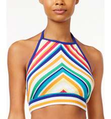 The Edit By  Juniors Rainbow Stripe Printed Cropped Halter Top - Multicolor - View 2