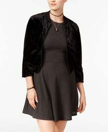 Teeze Me Juniors Bomber Jacket Fit Flare Dress - màu đen - Xem 1