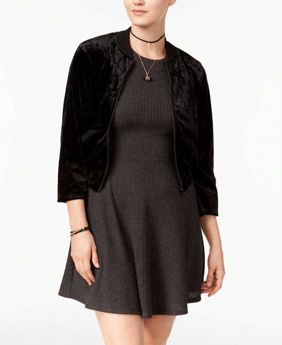 Teeze Me Juniors Bomber Jacket Fit Flare Dress - màu đen - Xem 1
