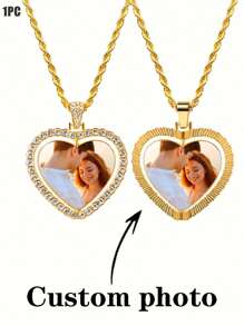 Customized Picture Necklace, Photo Pendant For Wife, Personalized Photo Heart Necklace Engraved With Your Special Moments Gold, Silver Stylish, Fall Fashion, Contracted, Simple, Casual, Old Money, Vintage Custom, Personalized, Unique Ideal Gift Valentines - Multicolor - View 5