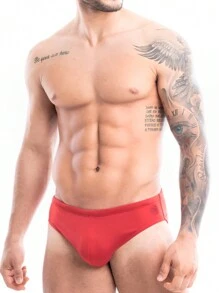 LINED Swim Trunks With Drawstring - Anatomical Front Cutout/Perfect Fit/Swimwear/Men's Suit/Red/Firefighter Costume/Christmas/Green/Carnival/Swim Trunks/Lgbt/Gay/Pride/Sexy/Sensual/Baywatch Sos Malibu/Fire/Black/Printed/White/2025 Collection/New Year's Eve/Slip/Fashion - 紅色 - 查看 4