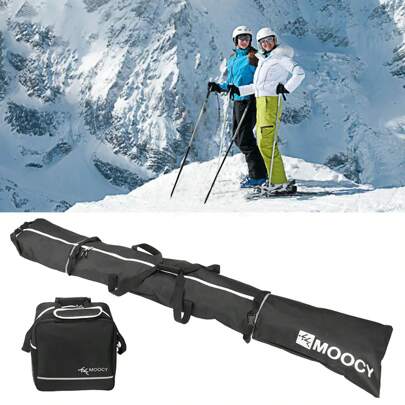 1 套滑雪包和滑雪靴包组合，双板滑雪运输旅行包，单板滑雪装备，滑雪头盔包，最大支持 US13 码（EUR47.5 码）雪靴，成人可调节长度的滑雪收纳包，防水耐磨增强材质，雪具配件，可配备护目镜手套滑雪服和雪靴，适合最大 200 厘米的滑雪板，适合男士女士航空旅行和礼物，滑雪杖替换橡胶头