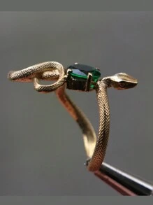 1PC Vintage Unique Snake Imitation Emerald Zirconia Gold Color Ring For Women Men Punk Gothic Snake Birthday Party Jewelry Gift