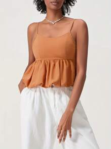 Women's Cami Tank Tops Sleeveless Spaghetti Strap Bubble Hem Slim Fit Camisole Summer Shirt - Orange - View 6