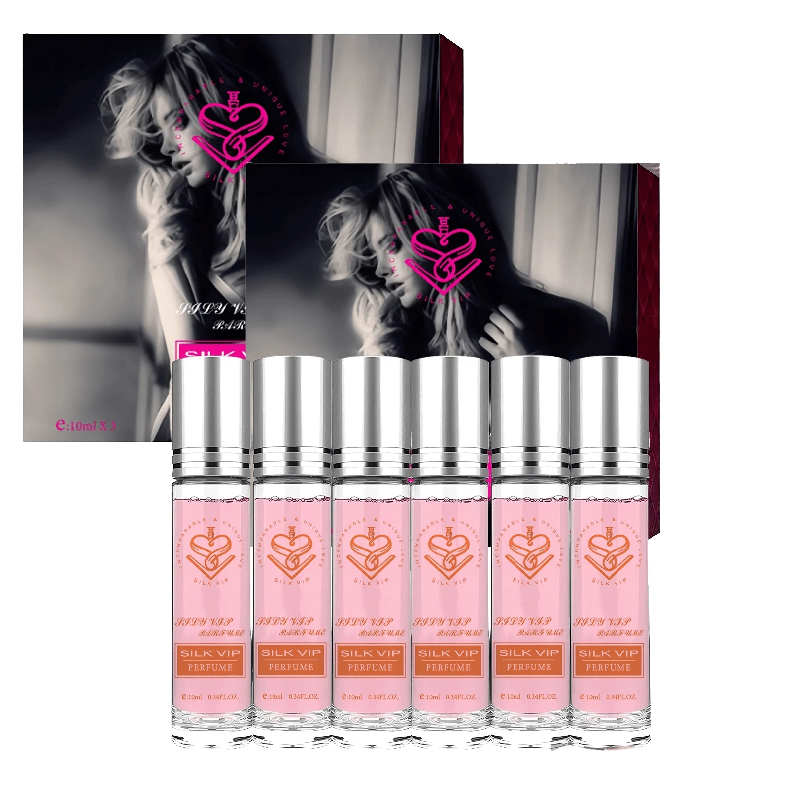 New Rose Pheromone Perfume Set 6 PCS Women's Roller Perfume Metallic Roller Perfume,Women's Cologne Long-Lasting Perfume Showcasing Elegance And Allure 10ml/0.34FL - Pink - View 1