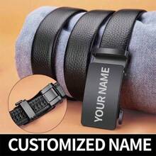 1pc Personalized Leather Belt, Custom Engraved Belt For Men, Automatic Buckle Leather Waist Belt, Customized Gift - Multicolor - View 8